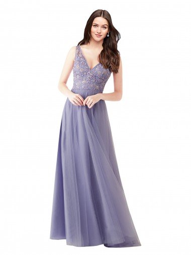Sweetheart Tulle Bridesmaid Dress with Fully Embroidered V-Neck Bodice Canada