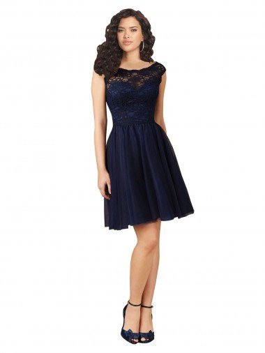Short Bateau Neck Tulle Cocktail Bridesmaid Dress with Lace Bodice Canada
