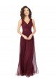 Long A-Line V-Neck Tulle Bridesmaid Dress
