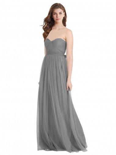 Shirred Strapless Bodice Long Tulle Bridesmaid Dress with Sweetheart Neckline Canada