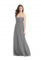 Shirred Strapless Bodice Long Tulle Bridesmaid Dress with Sweetheart Neckline