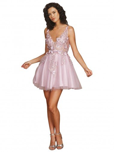 Sleeveless V-Neckline Short Cocktail Dress with Embellished Lace Appliques Canada