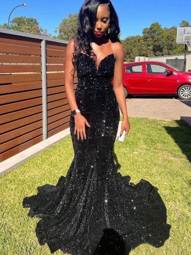 Mermaid Sweetheart Sleeveless Long Floor Length Velvet Sequin Prom Dress Canada