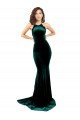 High Neck Formal Stretch Velvet Bridesmaid Dress / Prom Dress with Black Lace Embroidery