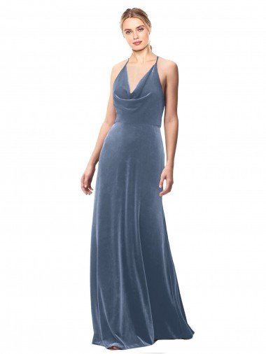 Halter Cowl Neck Long A-Line Velvet Bridesmaid Dress / Prom Dress with Keyhole Back Canada