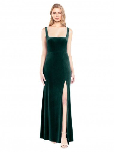 Square Neck Full Length Velvet Bridesmaid Dress / Prom Dress with Side Slit Canada