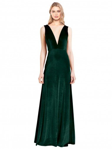 Daring Deep V-Neck Long Full Length Formal Velvet Bridesmaid Dress / Prom Dress Canada