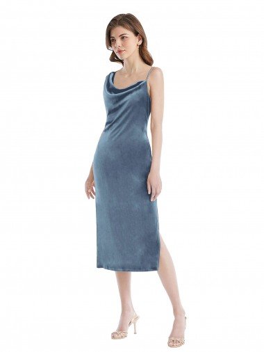 Midi Length Asymmetrical One Shoulder Velvet Slip Bridesmaid Dress / Prom Dress Canada