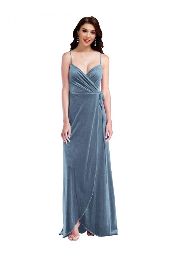 Velvet Wrap Maxi Bridesmaid Dress / Prom Dress with Pockets