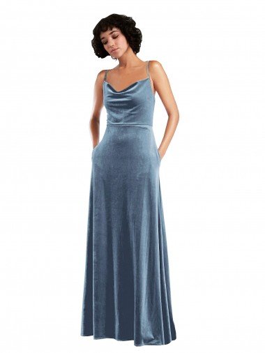 Sleek Cowl Neck Velvet Maxi Bridesmaid Dress / Prom Dress with Pockets Canada