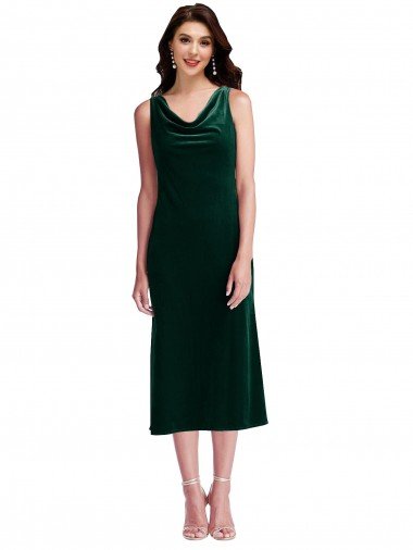 Cowl Neck Velvet Midi Cocktail Length Bridesmaid Dress / Prom Dress Canada