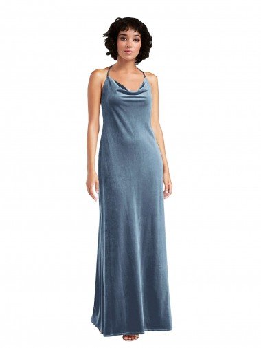 Cowl Neck Convertible Velvet Maxi Slip Dress Canada