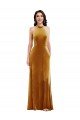 High-Neck Halter Velvet Maxi Bridesmaid Dress / Prom Dress with Front Slit