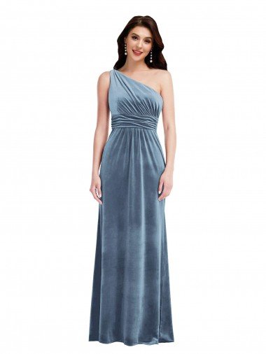 One Shoulder Draped Velvet Maxi Bridesmaid Dress / Prom Dress Canada