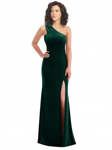 One Shoulder Velvet Trumpet Bridesmaid Dress / Prom Dress with Front Slit Canada