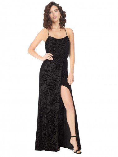 Floral Velvet Cowl Neck Bridesmaid Dress with Skirt Slit Canada