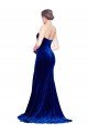Strapless Ruched Formal Velvet Bridesmaid Dress / Prom Dress with Sweep Train and Front Slit