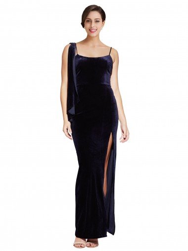 Long Formal Velvet Bridesmaid Dress / Prom Dress with Side Thigh Split and Shoulder Tie Canada