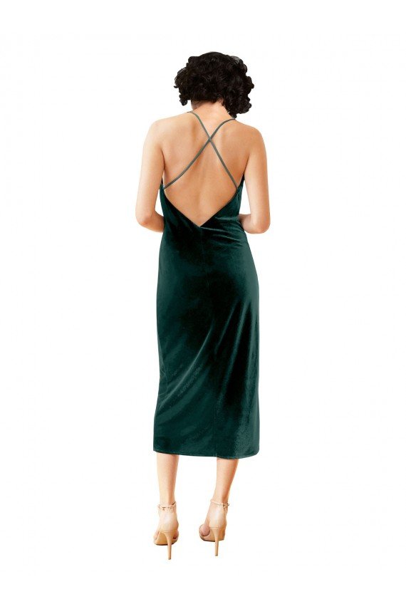 Midi Cocktail Length Sleek Cowl Neckline Short Formal Velvet Bridesmaid Dress / Prom Dress