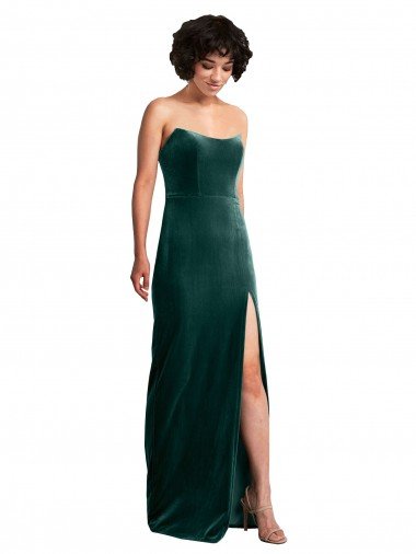 Scooped Strapless Long Formal Velvet Bridesmaid Dress / Prom Dress with Daring Side Slit Canada